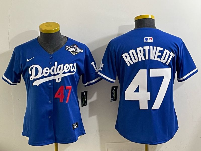 Women 2025 Los Angeles Dodgers #47 Rortvedt Blue Game Nike MLB Jersey style 004